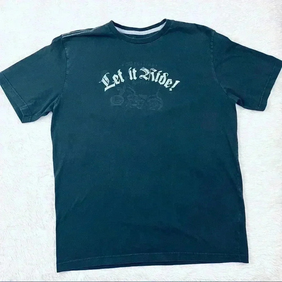 Tommy Hilfiger “Let It Ride” Motorcycle Black Crew Neck 100% Cotton Tee Size L - Picture 1 of 10